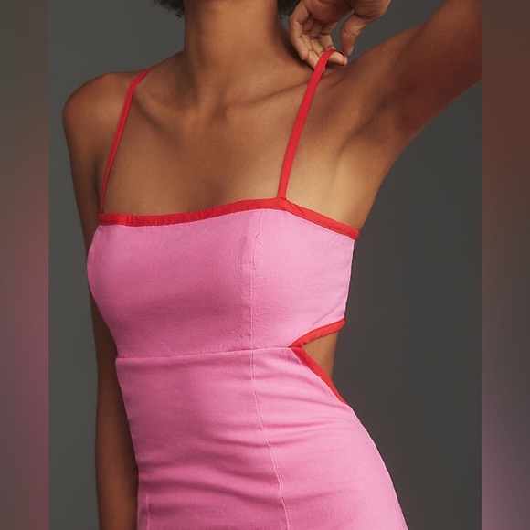 Anthropologie Pink Midi Dress with Red Accents - Dafni - Picture 2 of 13